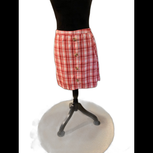 Arizona Skirt NWT Size Large Red Pink Plaid Elastic Waist 4 Summer vacation - Picture 1 of 12